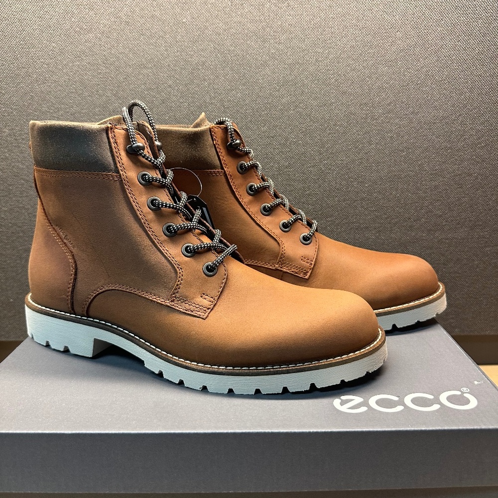 NIB! ECCO Men's Jamestown High-Cut Cognac Cocoa Brown Boot Size EU43/US9-9.5